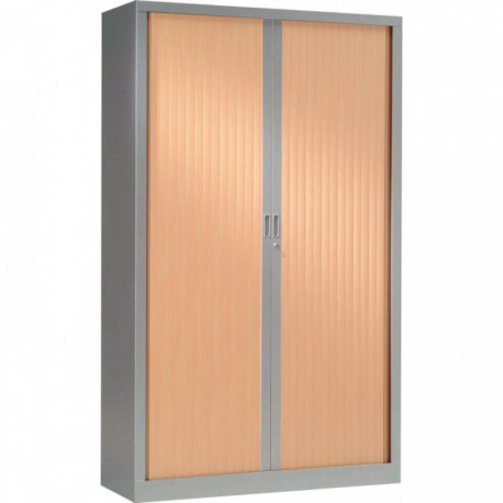 ARMOIRE À RIDEAUX HAUTE 4 TABLETTES H198CM GENERIC+ ALUMINIUM ET HÊTRE