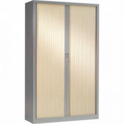 ARMOIRE À RIDEAUX HAUTE 4 TABLETTES H198CM GENERIC+ ALUMINIUM ET ACACIA