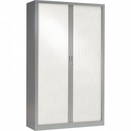 ARMOIRE À RIDEAUX HAUTE 4 TABLETTES H198CM GENERIC+ ALUMINIUM ET BLANC