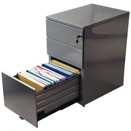 CAISSON HAUTEUR BUREAU PROFESSIONNEL P60 CM EN MÉTAL 3 TIROIRS ALUMINIUM