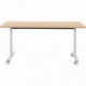 TABLE DE RÉUNION MOBILE RABATTABLE L140CM CONNEXION PLATEAU CHÊNE STRUCTURÉ/PIÈTEMENT BLANC