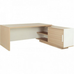 BUREAU RETOUR DROITE L180/198XH75XP90/180CM AVEC RANGEMENTS CHÊNE STRUCTURÉ/BLANC BRABANT