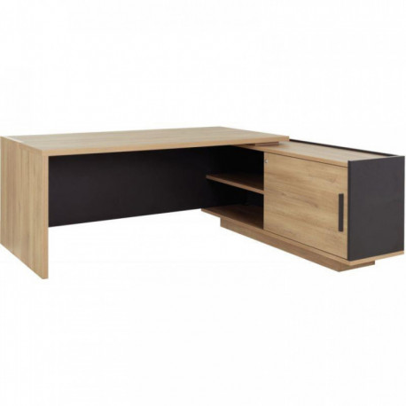 BUREAU RETOUR DROITE L180/198XH75XP90/180CM AVEC RANGEMENTS CHÊNE DU BOCAGE/ANTHRACITE BRABANT