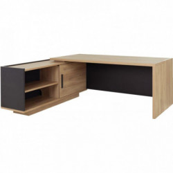 BUREAU RETOUR GAUCHE L200/218XH75XP90/180CM AVEC RANGEMENTS CHÊNE DU BOCAGE/ANTHRACITE BRABANT