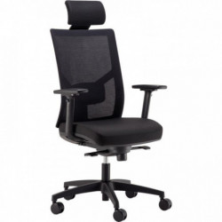 FAUTEUIL ELEGANZE FAB FRANCE SYNCHRONEAVEC TÉTIÈRE  NOIR/ NOIR SOUTIEN LOMBAIRE ACCOUDOIRS REGLABLES 3D GARANTIE 5 ANS 